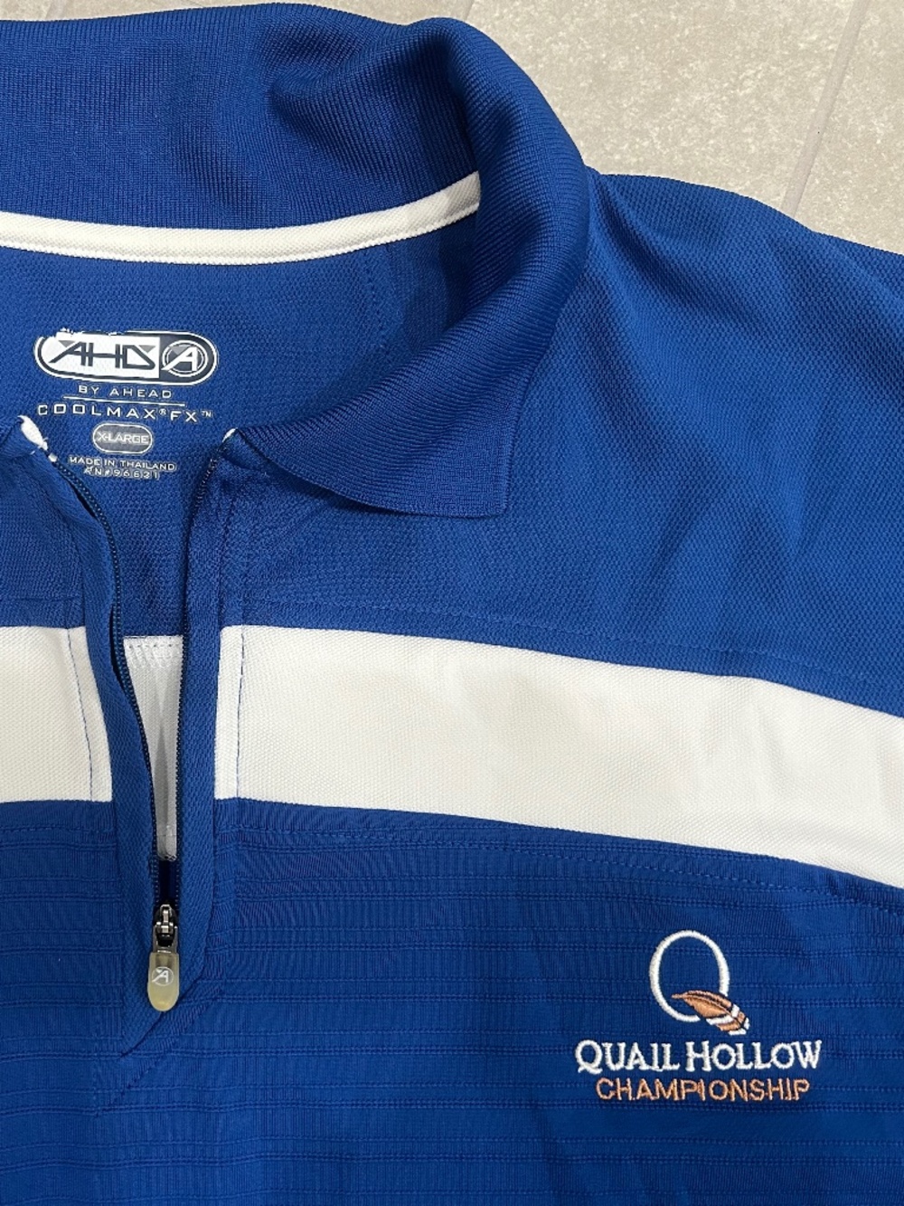Quail Hollow Men’s blue XL dri-fit performance golf polo shirt EUC 1/4 zip